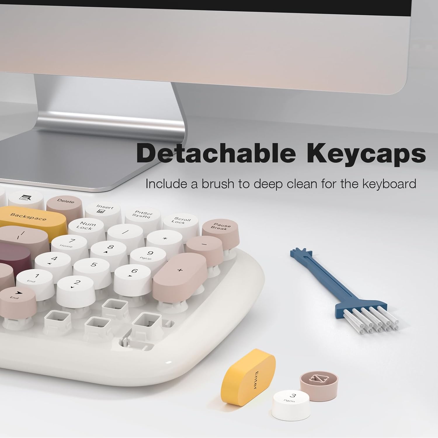 KNOWSQT Wireless Keyboard and Mouse Combo, Light Beige 100 Keys 2.4 GHz Round Keycap Typewriter Keyboards, USB Receiver Plug and Play, for Windows, PC, Laptop, Computer, Desktop