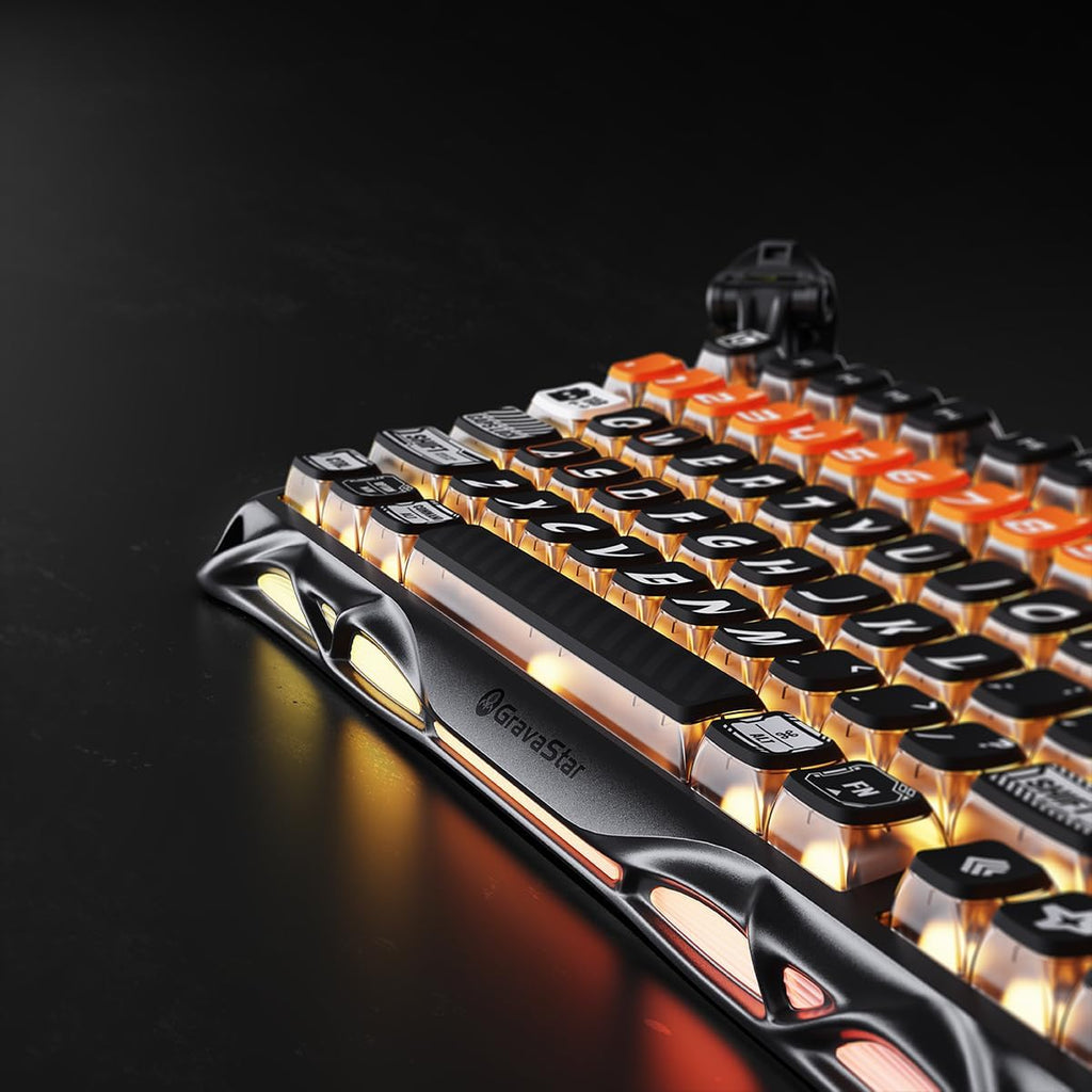 GravaStar Mercury K1 Pro Wireless Mechanical Gaming Keyboard, 75% Layout RGB Custom Keyboard, Aluminum Alloy Matte Black Frame with Phoenix-Inspired Keycaps, Hot-Swappable Linear Switches – CyberFlare