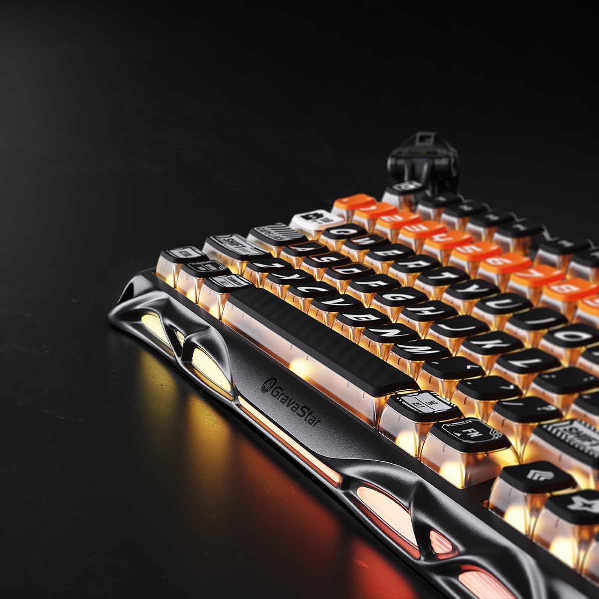 GravaStar Mercury K1 Pro Wireless Mechanical Gaming Keyboard, 75% Layout RGB Custom Keyboard, Aluminum Alloy Matte Black Frame with Phoenix-Inspired Keycaps, Hot-Swappable Linear Switches – CyberFlare