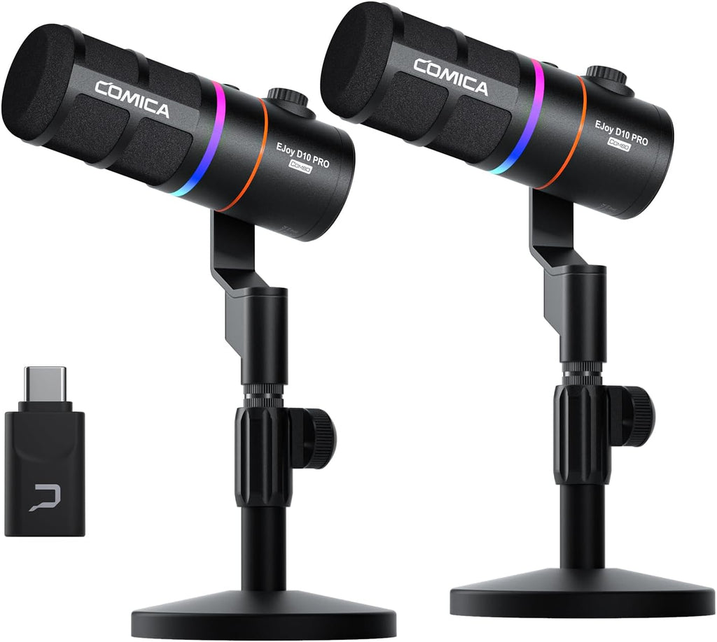 EJoy D10 PRO(D) Combo Dual-Channel Wireless USB Gaming Microphone – RGB Dynamic Mic with Wired/Wireless Modes, XLR/USB-C, Real-Time Monitoring, Studio Mic for Gaming, Streaming, Podcast, Recording