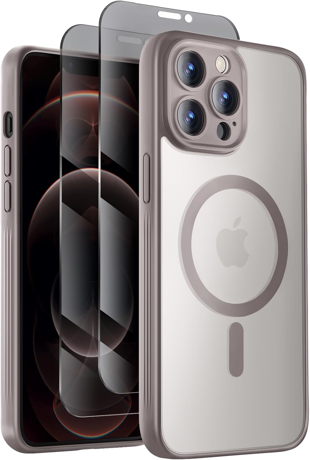 Designed for iPhone 12 Pro Case, Compatible with MagSafe, with Privacy Screen Protectors X2, [Camera Protection] [15FT Military Drop Protection] Shockproof Phone Case, 6.1", Natural Titanium