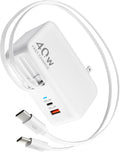 Retractable USB C Charger Wall Plug with Dual 35.5in/90cm Type C Cables Cords,40W Fast Charging Foldable Block Multi Charger for All Devices for iPhone 16/15/14/13/12/11,iPad,Galaxy,Pixel