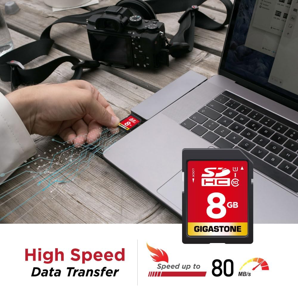 GIGASTONE 8GB SD Card UHS-I U1 Class 10 SDHC Memory Card Full HD Video Canon Kodak Olympus Digital Camera, with 1 mini case