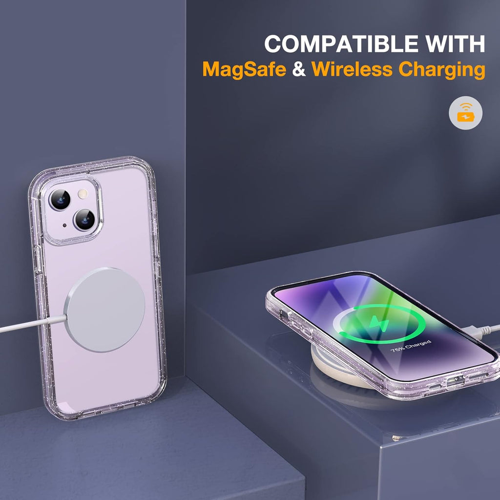 Miracase Designed for iPhone 14 Case 6.1 inch, [Built-in Tempered Glass Screen Protector] [Bubble Free] Full-Body Protective Bumper Phone Case with Camera Lens Protector, Clear Glitter