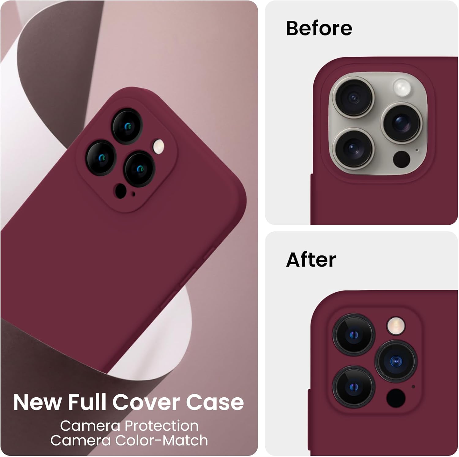FireNova Designed for iPhone 15 Pro Max Case, Silicone Upgraded [Camera Protection] Phone Case with [2 Screen Protectors], Soft Anti-Scratch Microfiber Lining Inside, 6.7 inch, Plum