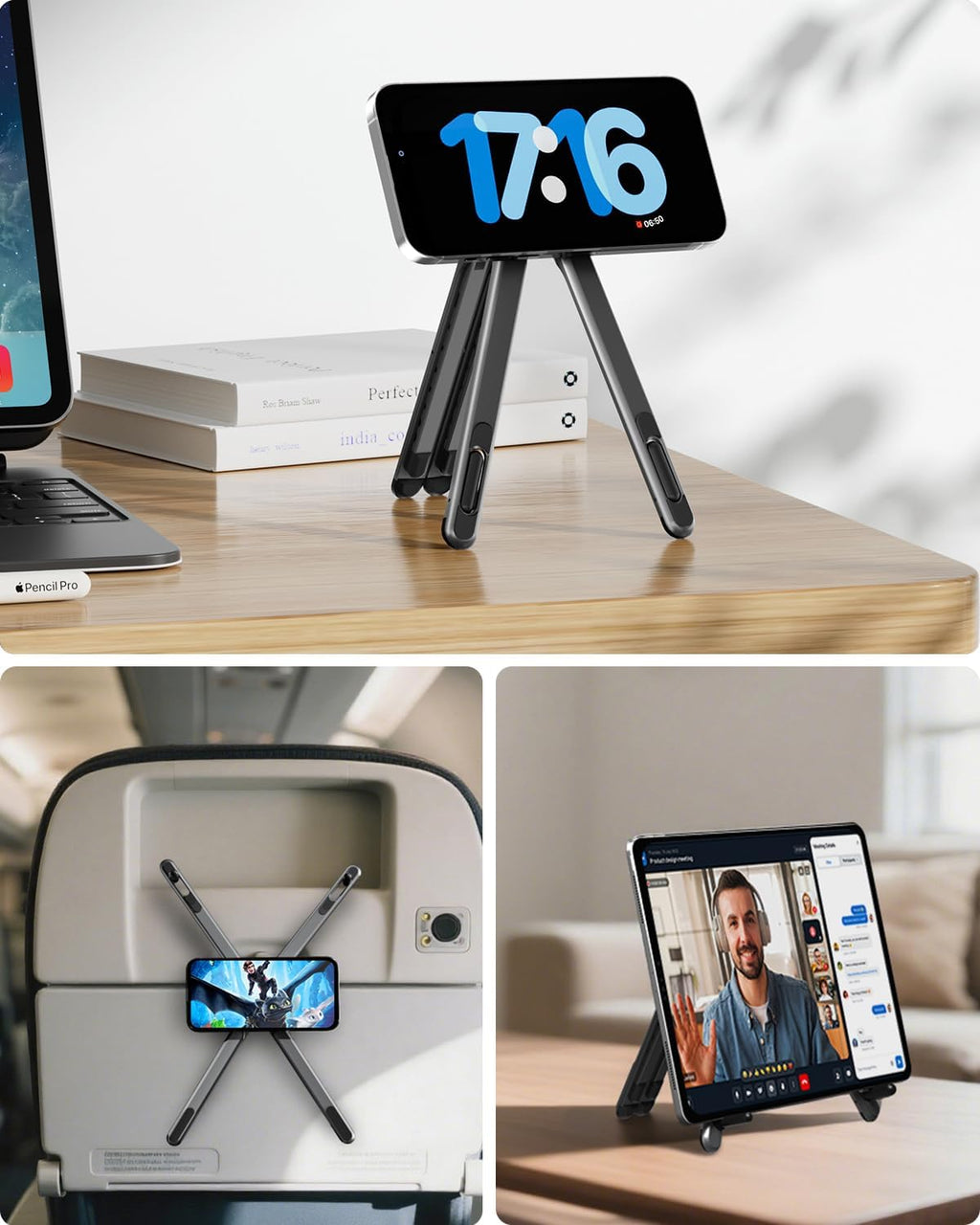 Viozon Magnetic Phone Holder Tripod, Portable Laptop Stand for Desk, Compatible with 10–16" Laptops and 4–13" Phones/Tablets, Compact Foldable Aluminum Alloy,Travel Essentials