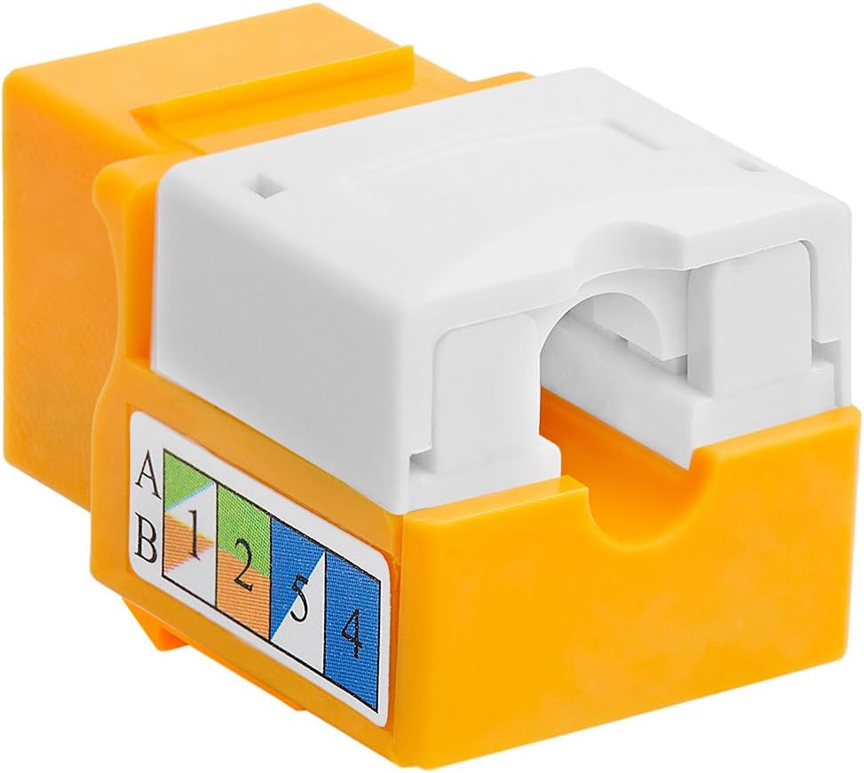 Cmple - RJ45 Keystone Jack 90 Degree Cat5e Keystone Jack Insert Punch Down RJ45 Connectors Female for Wall Plates, Patch Panels, Patch Cables, Ethernet Cables - Yellow