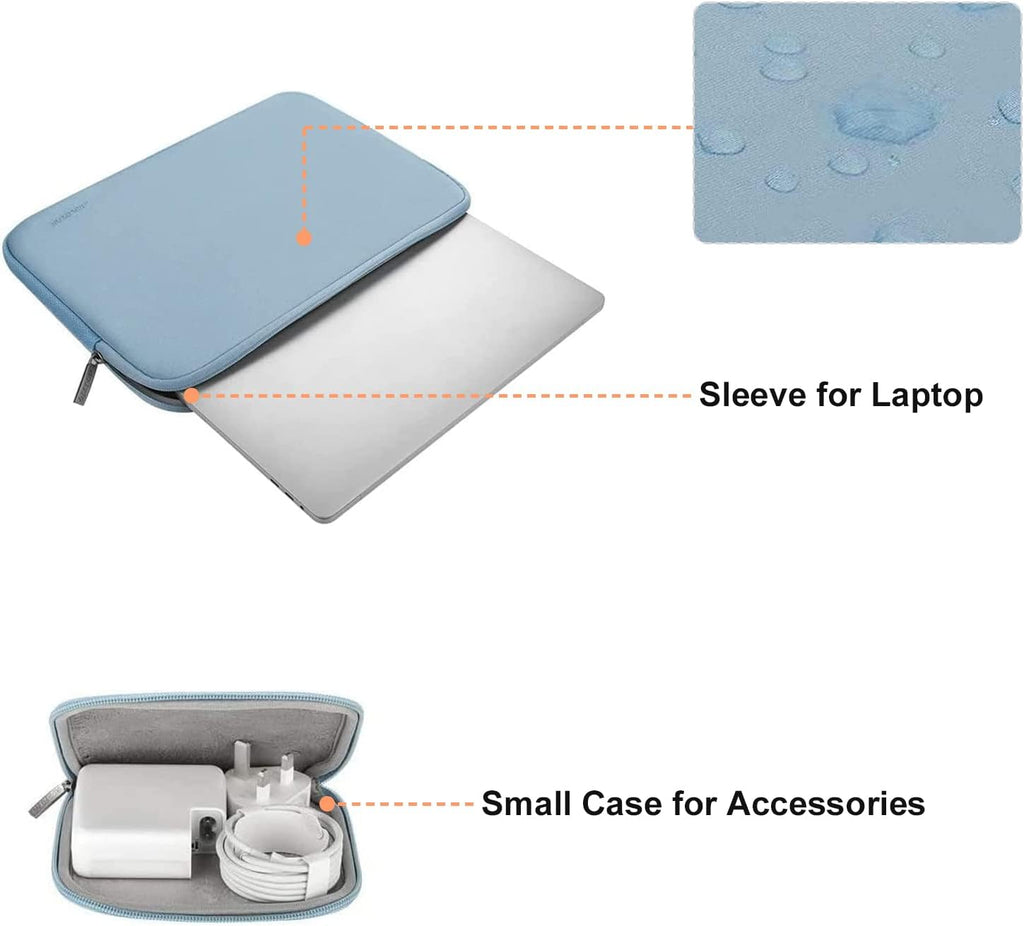 MOSISO Laptop Case 13.3 inch, 13-13.3 inch Laptop Sleeve Bag Compatible with MacBook Air/Pro 13/Pro 14 M5 M4 M3 M2 M1, HP Dell ASUS Lenovo, Neoprene Computer Sleeve Bag with Small Case, Airy Blue