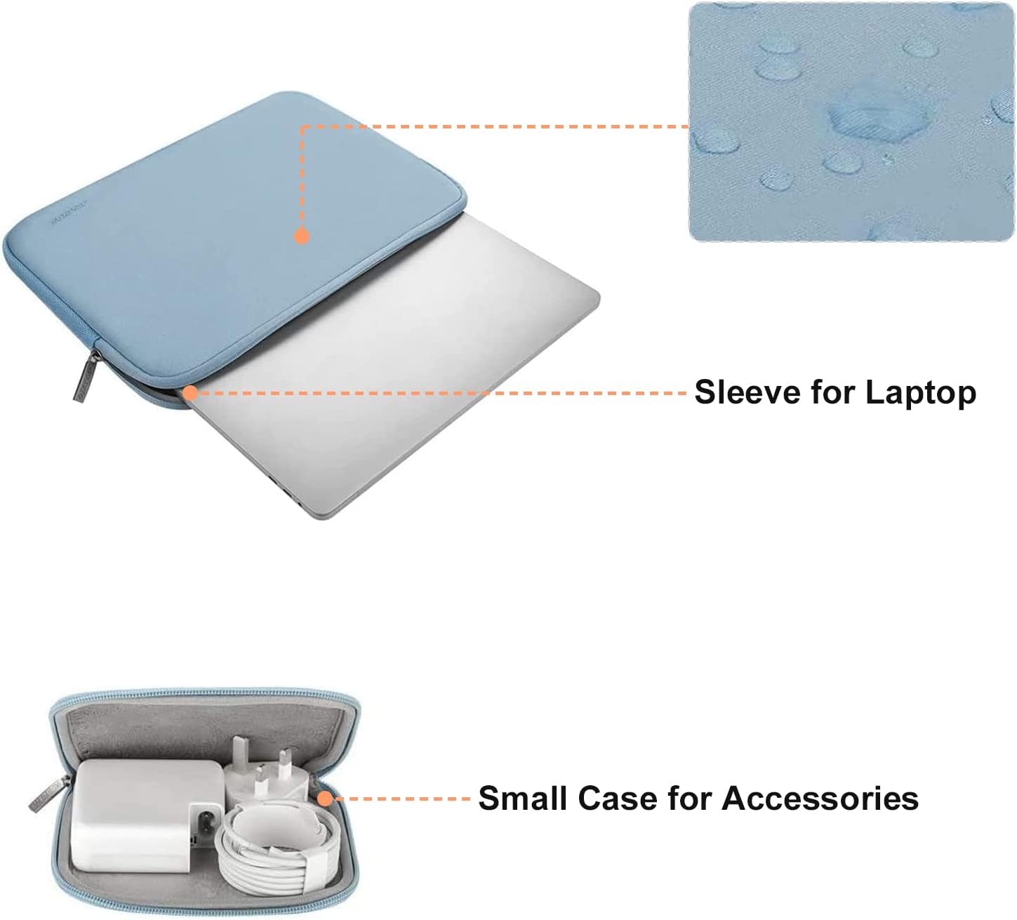 MOSISO Laptop Case 13.3 inch, 13-13.3 inch Laptop Sleeve Bag Compatible with MacBook Air/Pro 13/Pro 14 M5 M4 M3 M2 M1, HP Dell ASUS Lenovo, Neoprene Computer Sleeve Bag with Small Case, Airy Blue