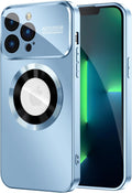 Magnetic for iPhone 13 Pro Case, Built-in Camera Lens Protector, Compatible with MagSafe, Logo View, Military Grade Protective Phone Cover, Sierra Blue