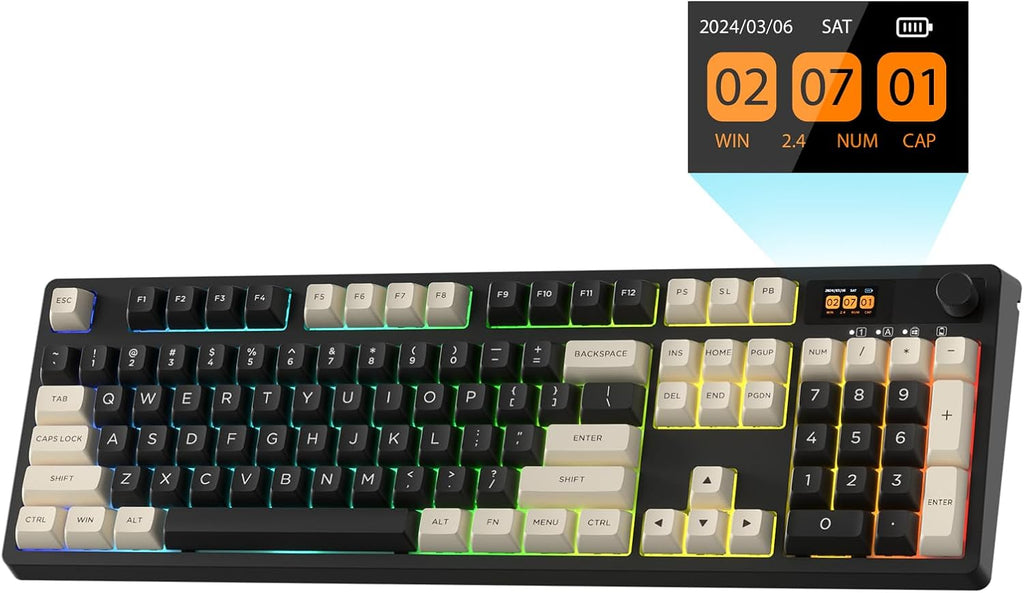 LTC Nimbleback NB1041 PRO Wireless Mechanical Keyboard w/Display Screen & Knob, 2.4Ghz/ BT/USB-C Wired RGB 104 Keys Creamy Keyboard, 3-Layer Foam, Hot Swappable PCB, Software Support, Red Switch