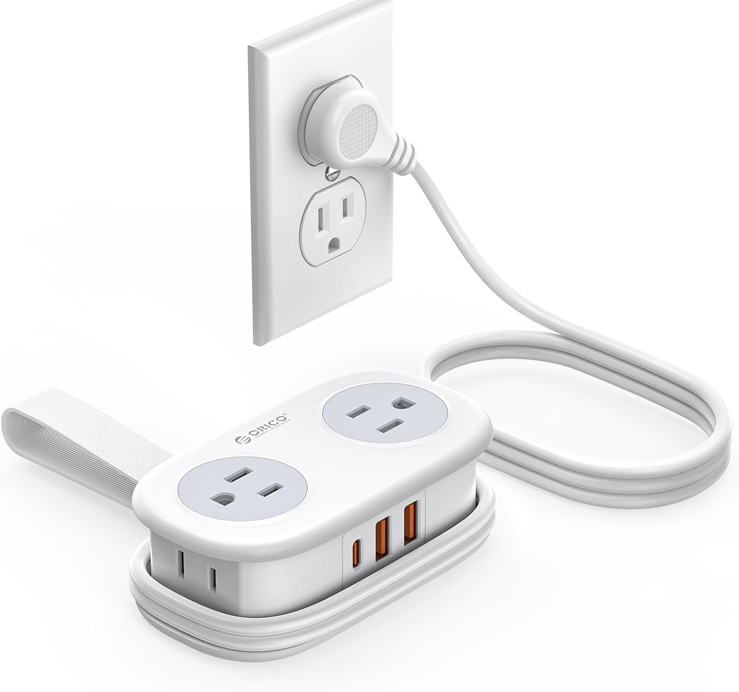 ORICO 20W USB-C PD Travel Power Strip, 4 AC Outlets 3 USB Ports (Fast Charging), 4FT Flat Plug Extension Cord, Cruise Approved, Compact for Business Travel/Dorm -AP3