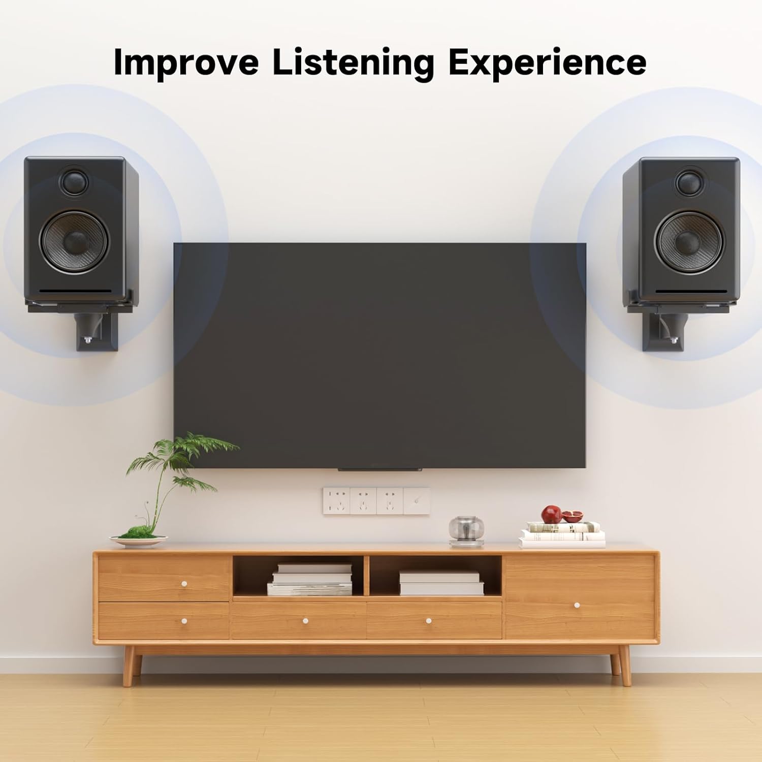 suptek Large Dual Side Clamping Bookshelf Speaker Wall Mounting Bracket for Large Surrounding Sound Speakers, Hold up to 66lbs Black SPM201XL