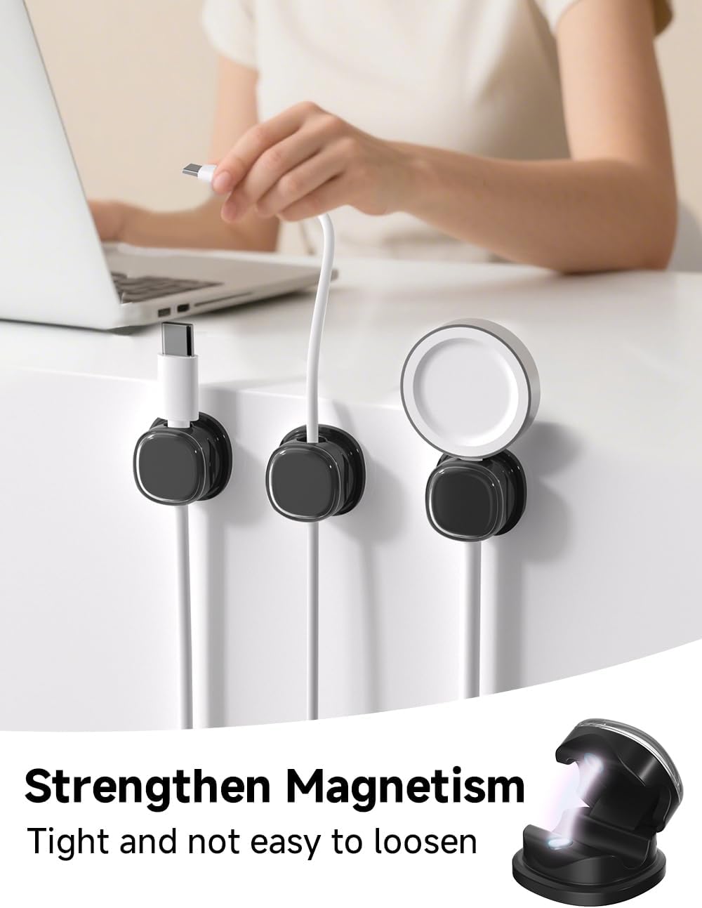 Magnetic Cable Clips, Adjustable Cord Holder Management, Adhesive Wire Keeper Organizer for Home Office Desk Phone PC Car Wall Desktop Nightstand Appliance (9-PCS Black)