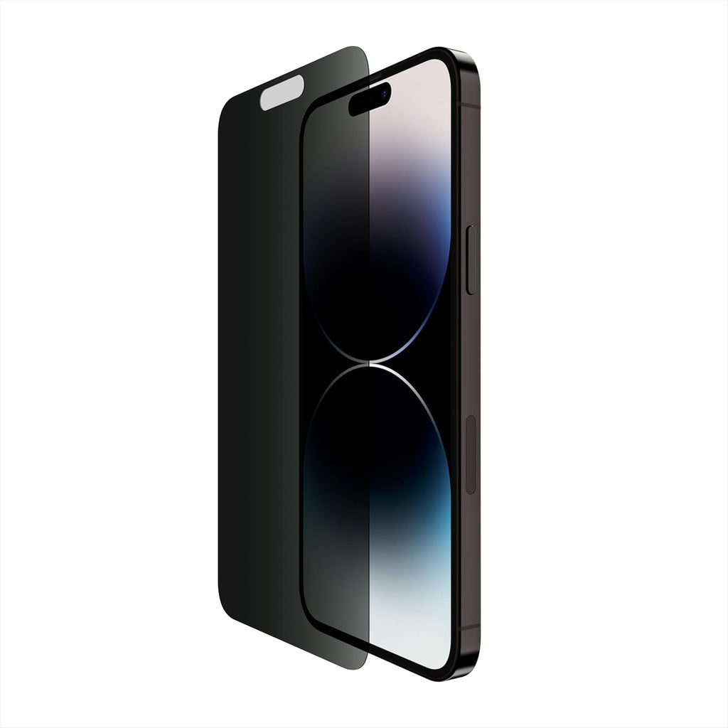 Belkin ScreenForce TemperedGlass Privacy Screen Protector for iPhone 14 Pro Max - Treated Surface with Anti-Fingerprint Coating and Included Easy Align Tray for Bubble-Free Application