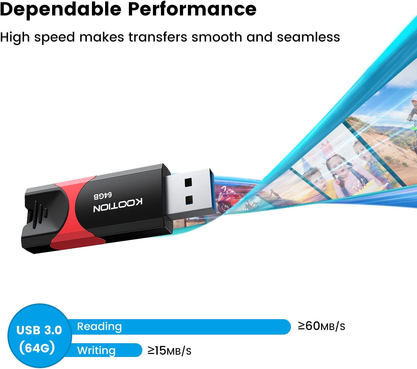 64GB USB 3.0 Flash Drive 10 Pack KOOTION USB 3.0 Thumb Drive Retractable 64G Zip Drive Ultra High Speed USB Stick Jump Drive Rugged Memory Stick with LED Indicator for Data Storage and Transfer