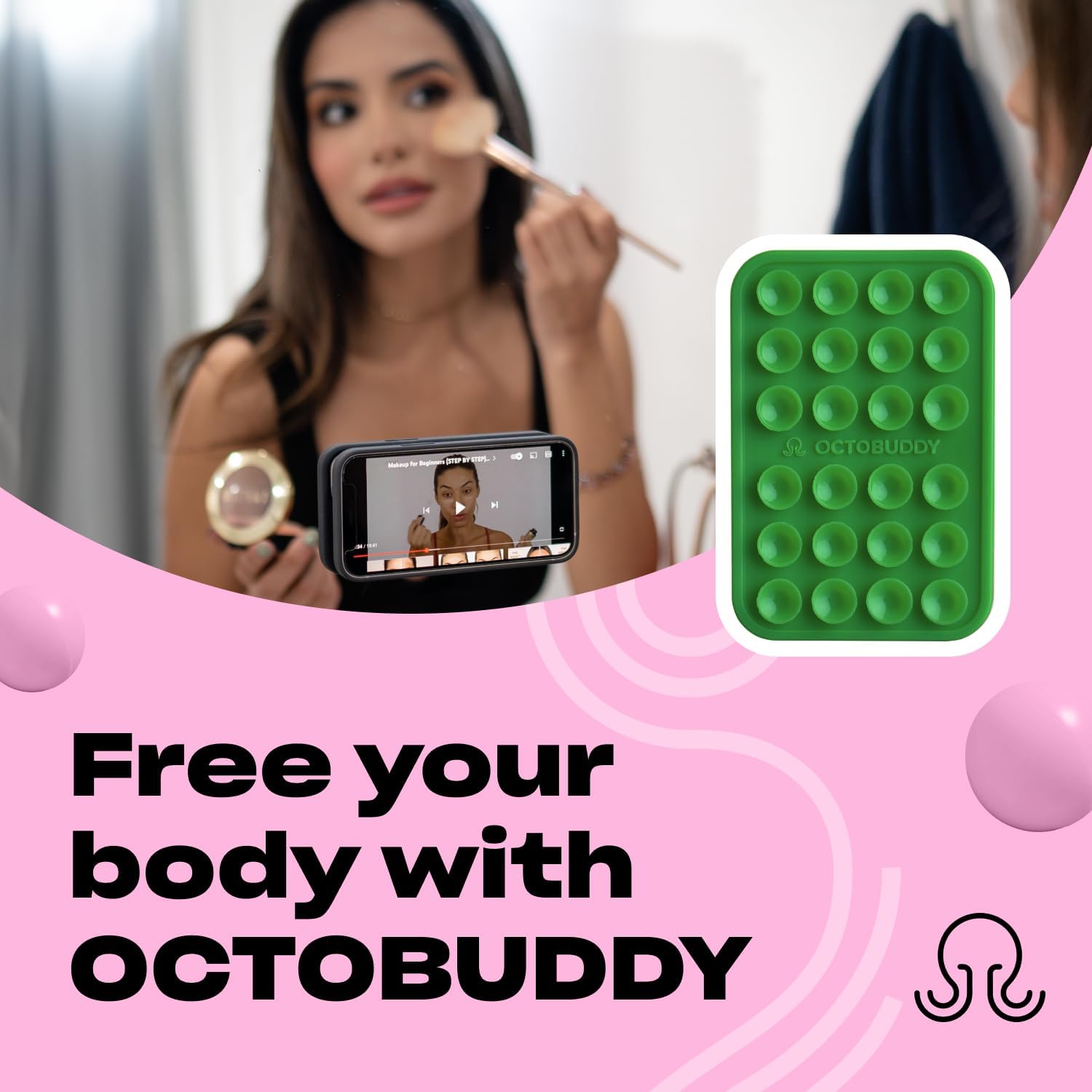 Classic - Silicone Suction Phone Case Adhesive Mount - Hands-Free, Strong Grip Holder for Selfies & Videos - iPhone & Android Compatible - 2.25″ x 3.25″, Spade Green