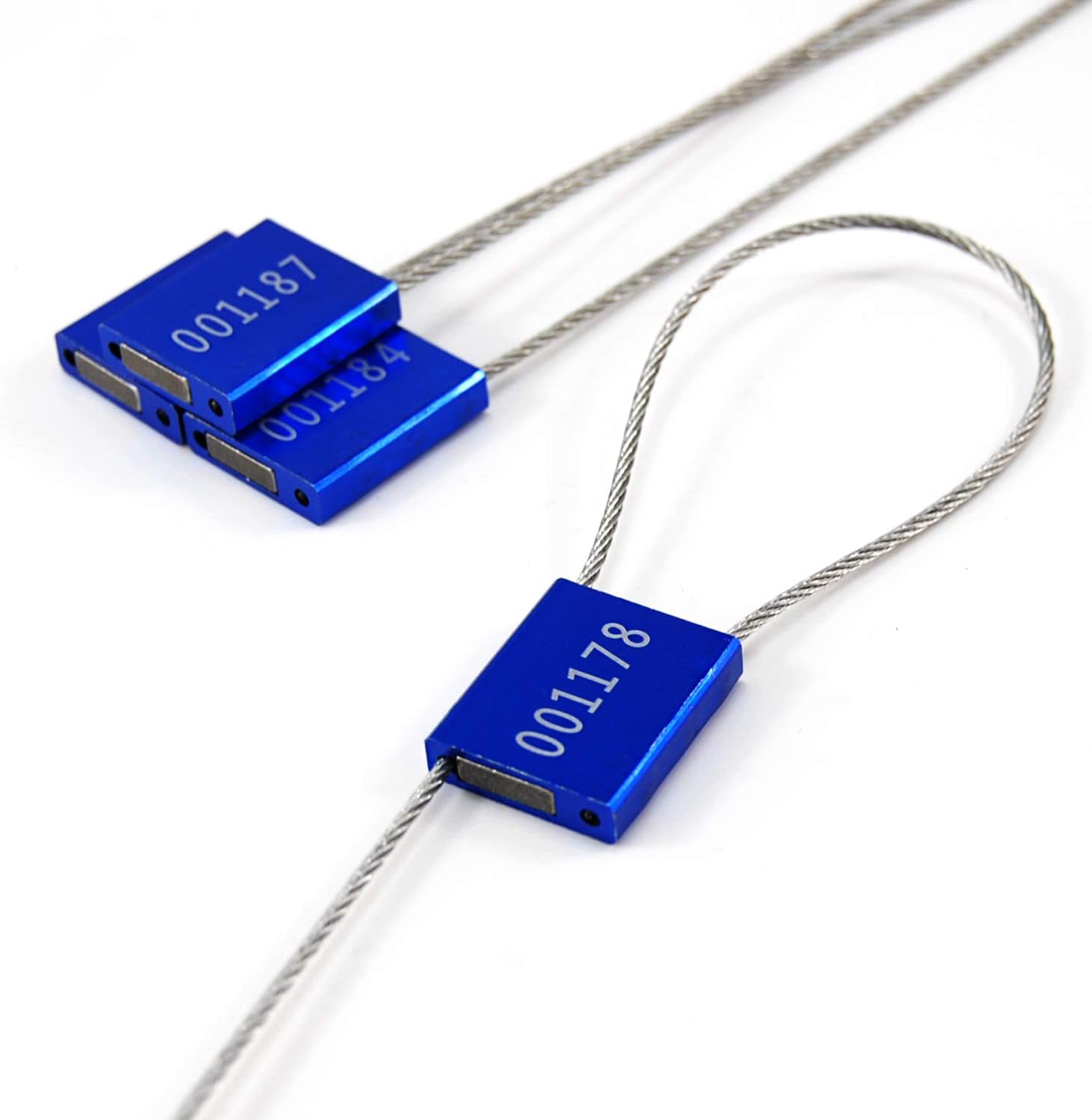 Leadseals(R) 1000 Blue Steel Cable Seals Metal Security Tag Numbered Truck Trailer Seal Anti-Tamper Pull-Tite Security Seal Aluminum Body Transport Shipping Seal Self-Locking Safety Ties ISO 17712
