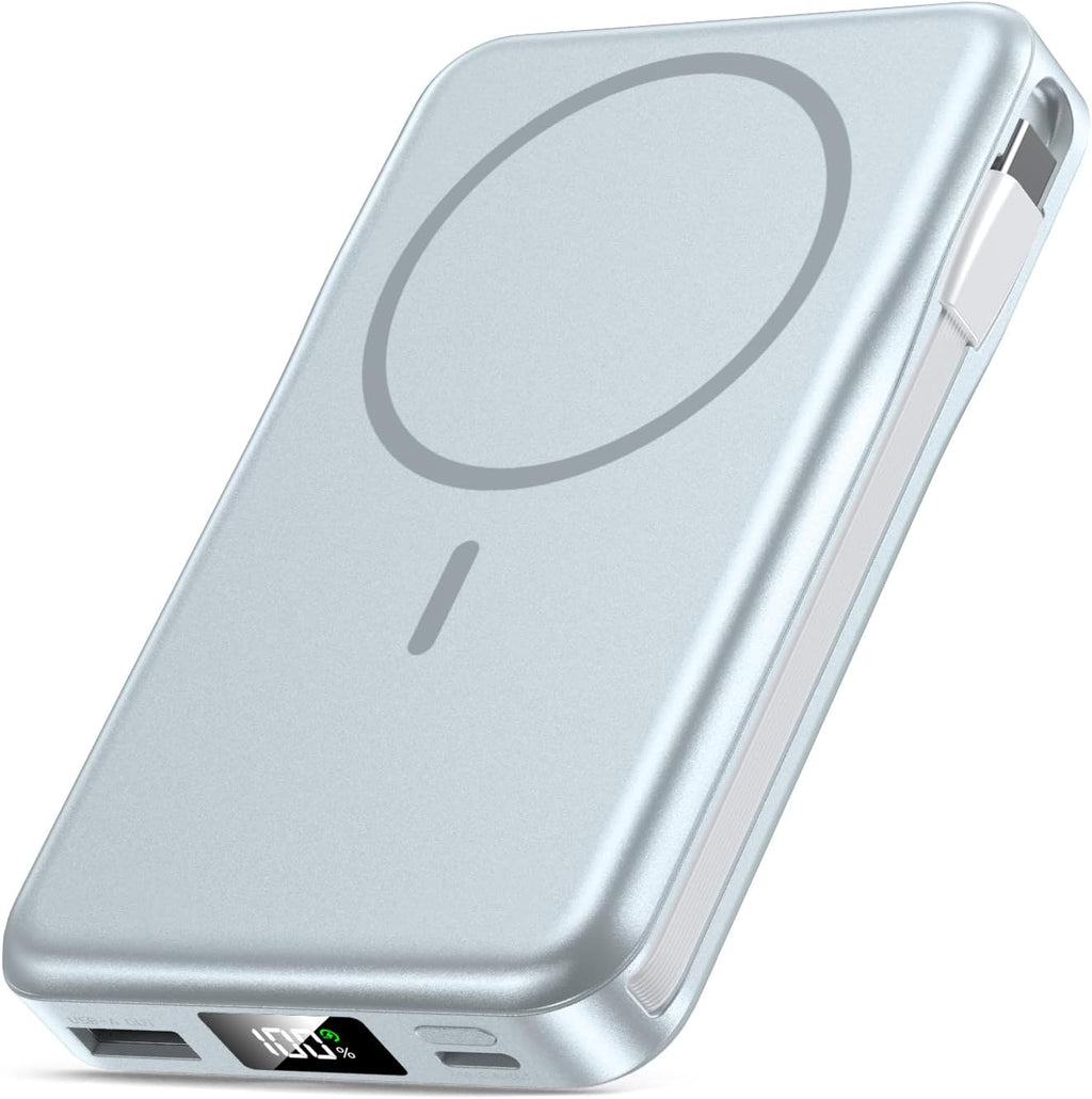 Magnetic Portable Charger, 10000mAh Power Bank, 5 in 1 Portable Charger with Built in Cable, 20W Fast Charging for Magsafe Battery Pack Compatible with iPhone 16/15/14/13 Pro/Pro Max, Samsung Series