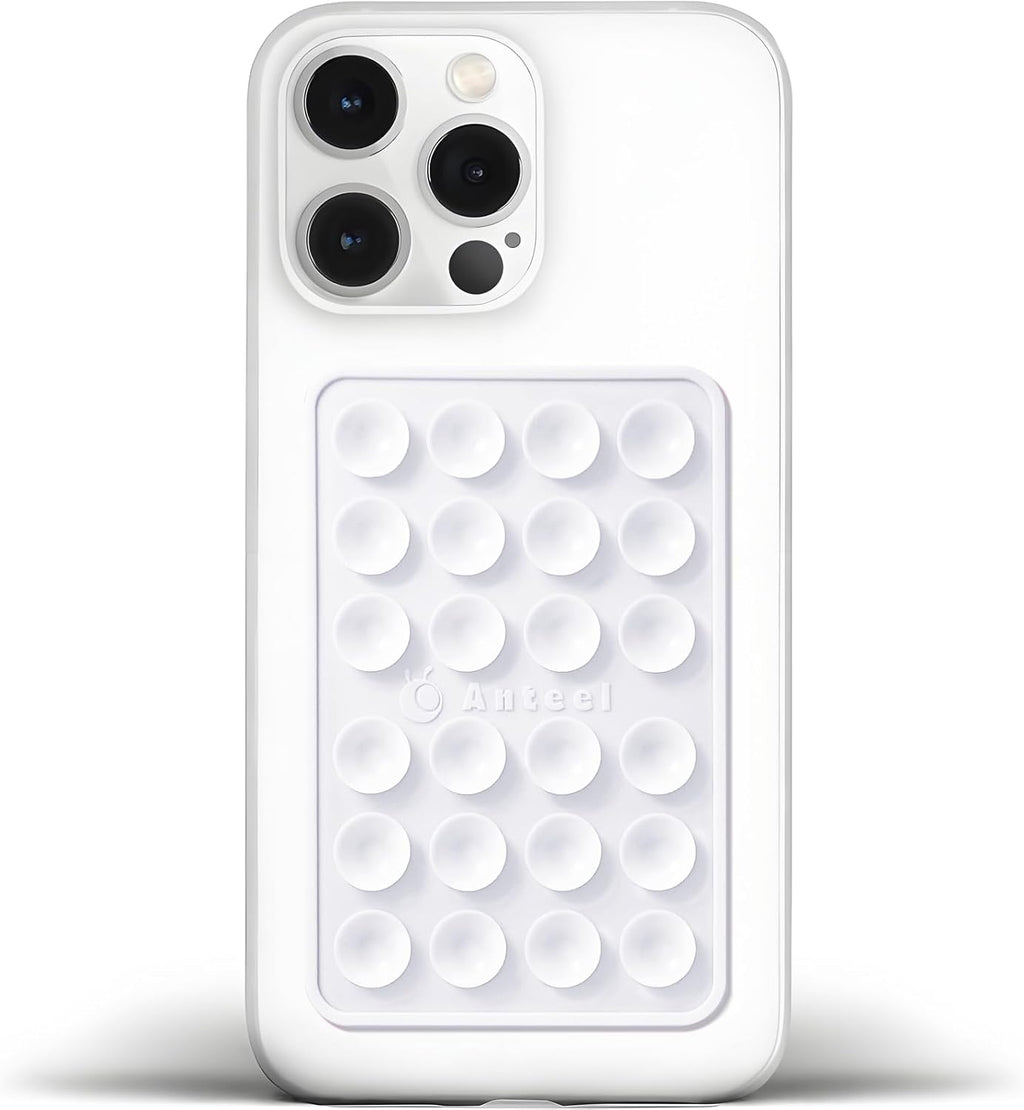 Anteel Medium-Sized Silicone Suction Phone Case Adhesive Mount, Enhanced Suction Power and Upgraded Thickened Sticky Phone Grip, Durable, Hands-Free Sticky Phone Holder, 2.28"x3.46" (White)