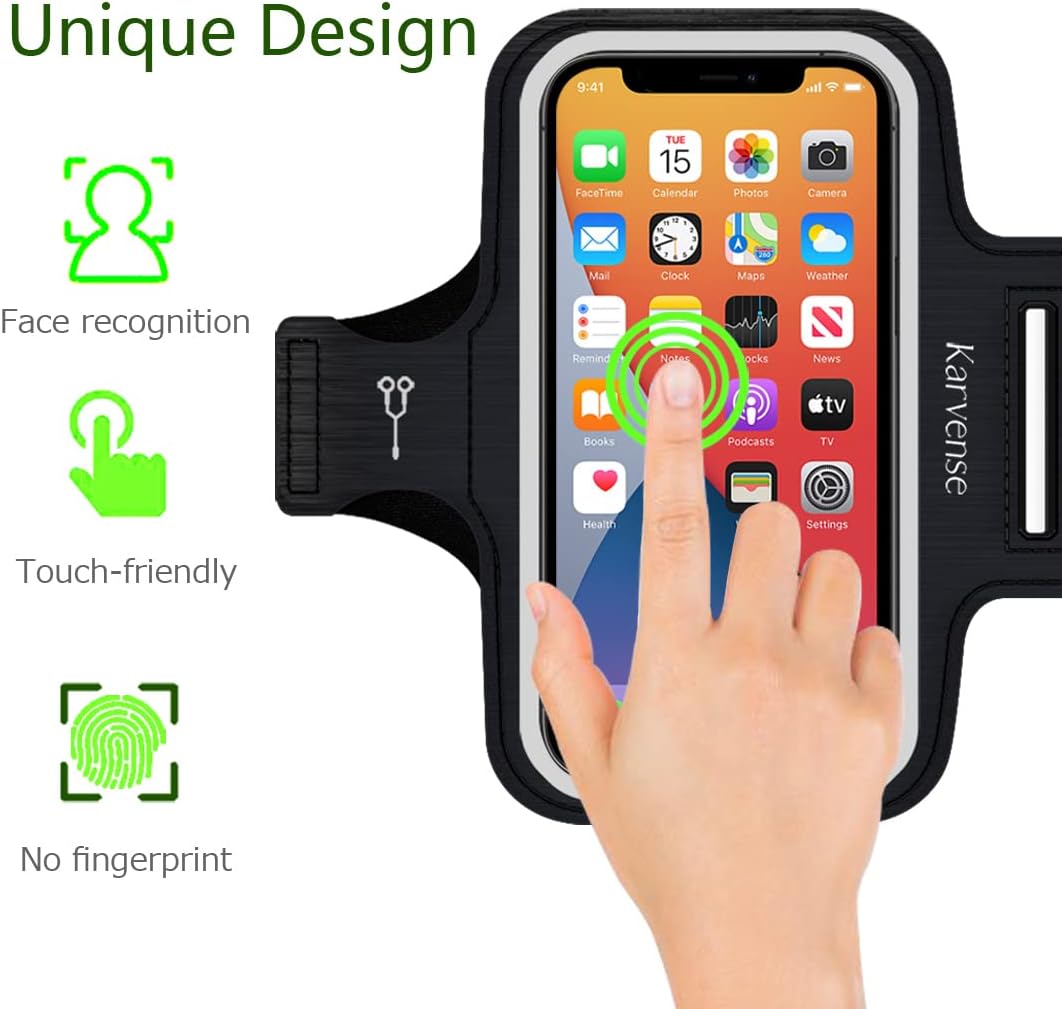 Phone Holder for Running, Karvense Phone Arm Bands for Running Exercise Workout Jogging, for iPhone 13 mini/12 mini/11 Pro/SE/XS/8/7, Samsung Galaxy, Moto, Cell Phones up to 5.4'', Sweat-Proof Armband