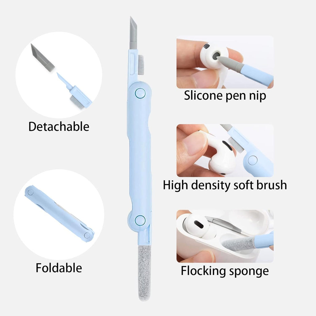 7 in 1 Electronic Cleaner Kit – Keyboard and Laptop Cleaning Kit with Brush for AirPods Pro, Phone, Computer, and Screen, Includes Bonus Flannel Cloth – Blue