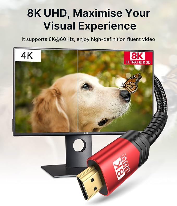 JSAUX 8K HDMI Cable 2.1, 48Gbps Ultra High Speed HDMI Cable Braided Cord HDCP - Image 2