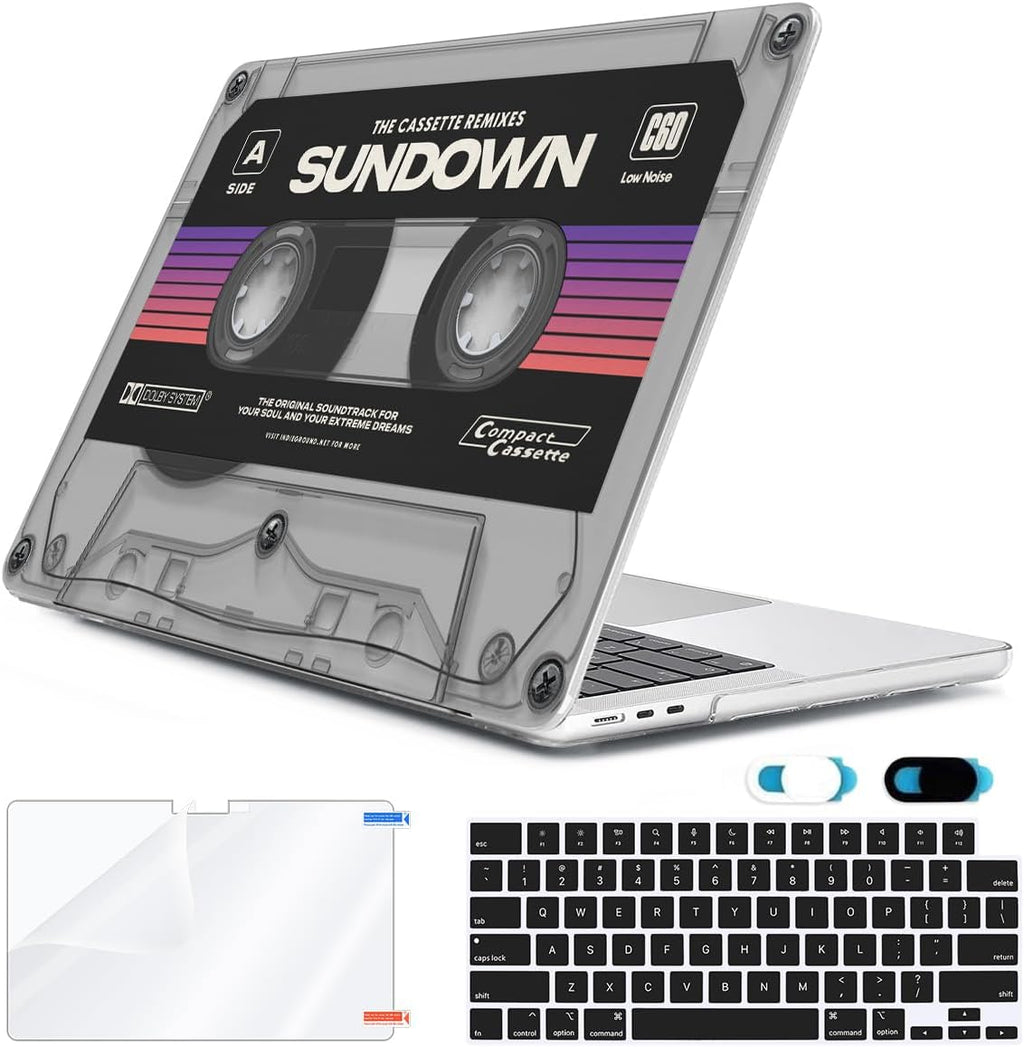 Compatible with MacBook Air 13.6 inch Case 2025 2024 2023 2022 Release M4 A3240 M3 A3113 M2 A2681 with Touch ID, Plastic Hard Shell Case&Keyboard Cover&Screen Film&Webcam Cover, Cassette Tape