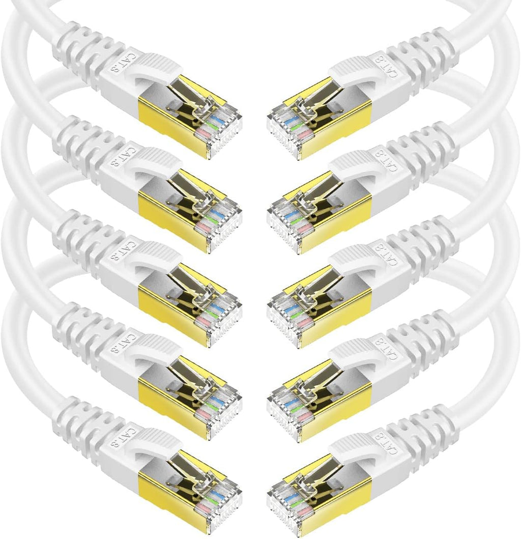 KASIMO CAT 8 Ethernet Cable Shielded SFTP Internet Network Patch Cord, Heavy Duty High Speed LAN Cables w Gold Plated RJ45 Connector Professional for Router, Modem, Gaming(10 Feet, 10 Pack White)