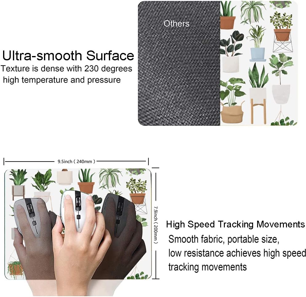 Hokafenle Mouse Pad, Square Personalized Computer Mouse Pads with House Plants Design, Washable Mouse Mat, Office Home Non-Slip Rubber Base Mousepad