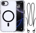 for iPhone 16e Case with Adjustable Phone Lanyard Strap, Compatible with MagSafe, Shockproof Military-Grade Protection, Magnetic Phone Case, Classic Clear Black Hybrid Case, Yellowing Resistant