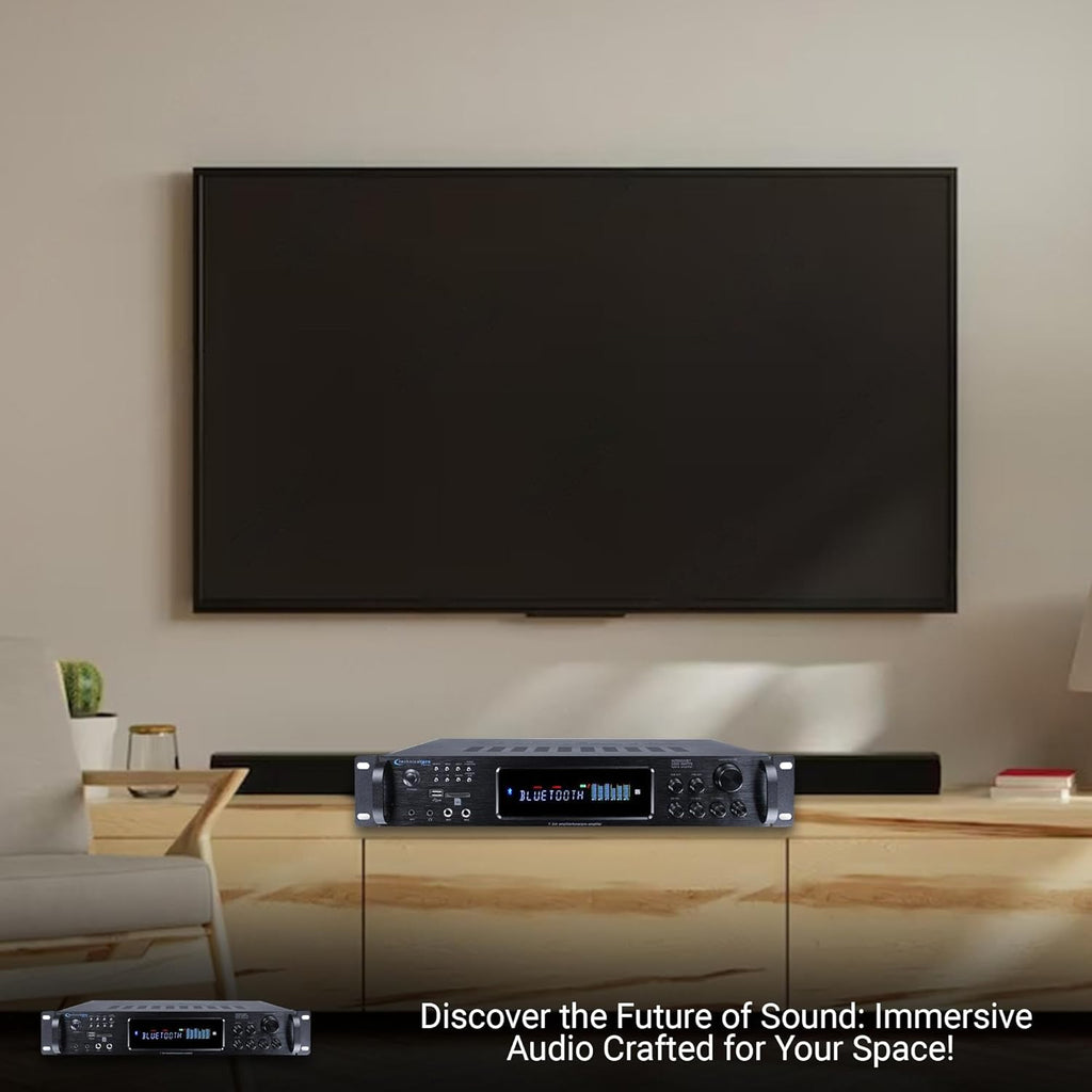 Home Audio System Kit - 7.2 Channel 1500W Bluetooth Amplifier w/ 8 Qty of 8" Framed Ceiling Speakers 300 W Each, 4-Ch Speaker Selector, 2 Qty of Mic, 250 ft Speaker Wire & Remote by Vaiyer
