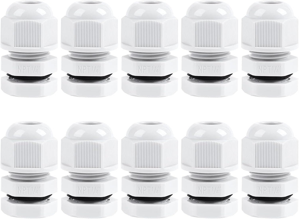 XHF 10 Pcs 1/4" IP68 Strain Relief Nylon Cord Grip NPT Cable Glands Adjustable UL Listed and RoHS Compliant (Grey)