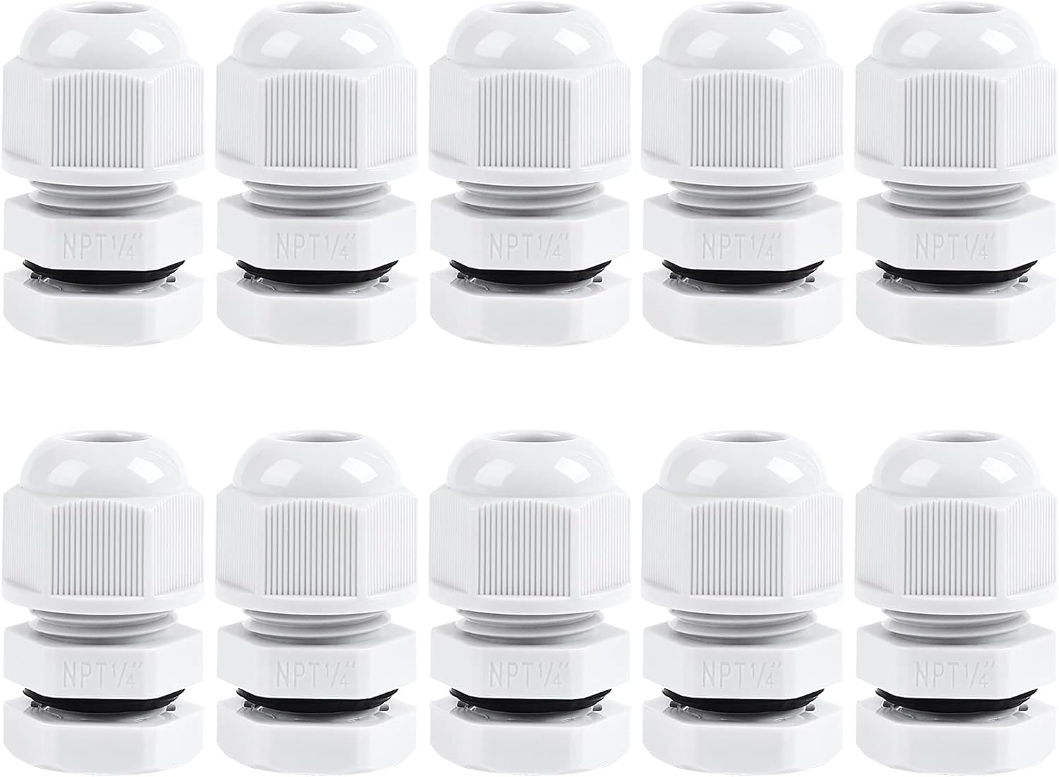 XHF 10 Pcs 1/4" IP68 Strain Relief Nylon Cord Grip NPT Cable Glands Adjustable UL Listed and RoHS Compliant (Grey)