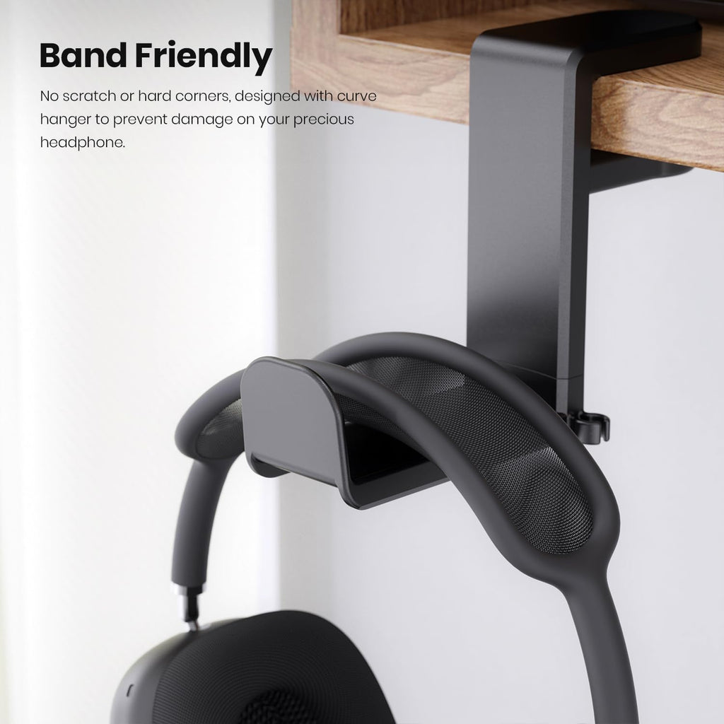Rotating Headphone Stand - EURPMASK PC Gaming Headset Stand, Adjustable Clamp-on Headphone Holder, Headphone Hanger Hook Under Desk with 360 Degree Swivel&Cable Clip Organizer - Black+White, 2 Pack