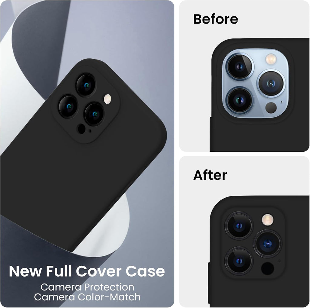 FireNova Designed for iPhone 13 Pro Max Case, Silicone [Camera Protection] Phone Case with [2 Screen Protectors], Soft Anti-Scratch Microfiber Lining Inside, 6.7 inch, Black