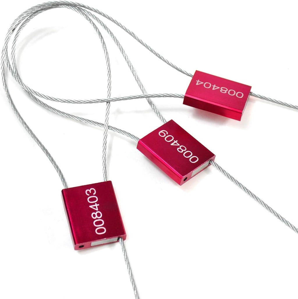 Leadseals(R) 1000 Red Steel Cable Seals Metal Security Tag Numbered Truck Trailer Seal Anti-Tamper Pull-Tite Security Seal Aluminum Body Transport Shipping Seal Self-Locking Safety Ties ISO 17712
