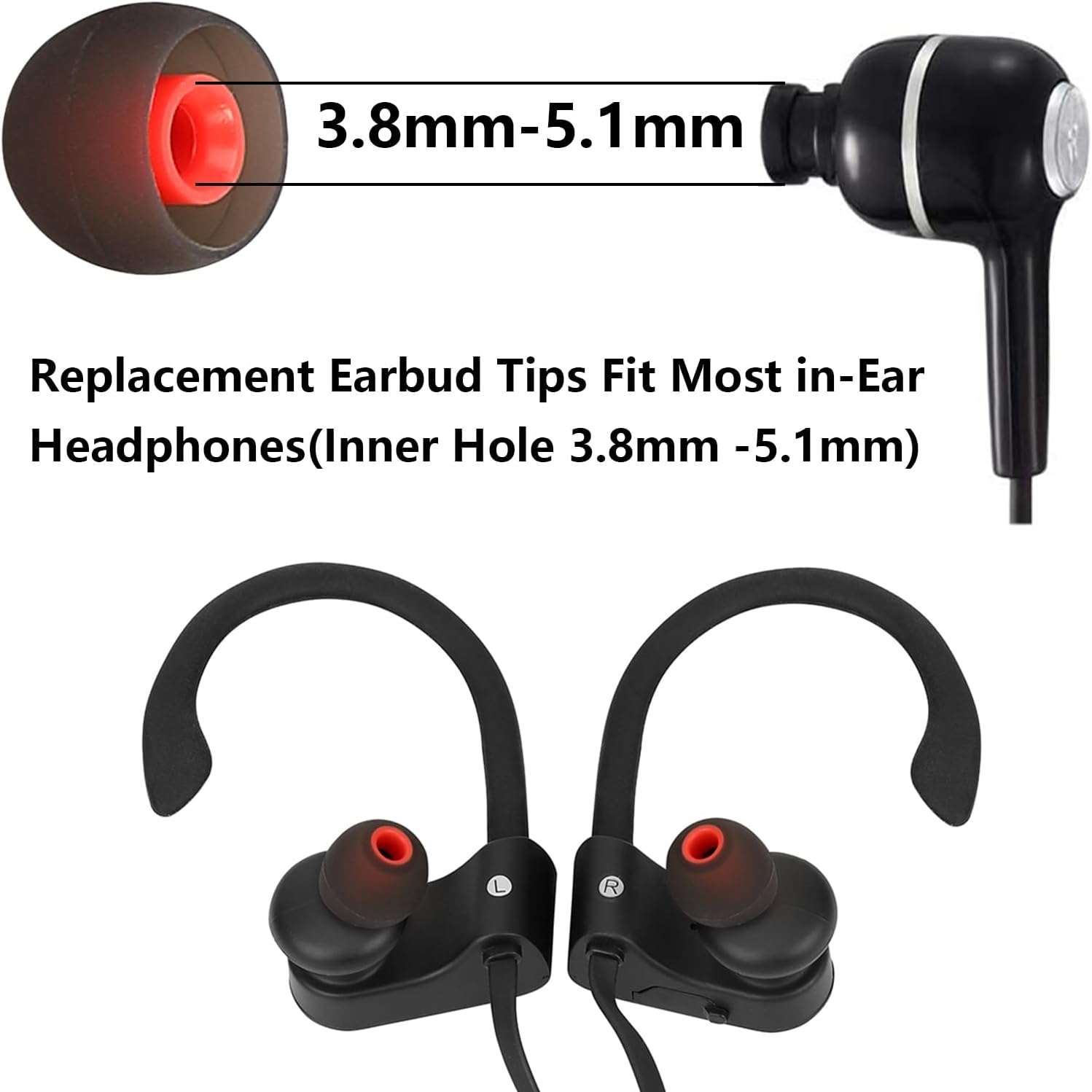 Earbud Replacement Tips Silicone Earbud Tips Earbud Covers Fit for in-Ear Headphones (Inner Hole 3.8mm -5.1mm) Ear Tips Earbud Rubber Tips 9 Pairs S/M/L