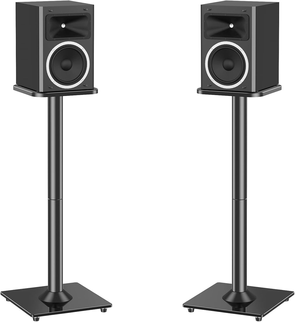 MOUNTUP Universal Speaker Stands Pair for Surround Sound, 31" Height Floor Speaker Stands, Holds Bookshelf Speaker Satellite Speaker Large Speaker, Up to 22LBS Cable Concealing 9.8" Plate Black MU9132