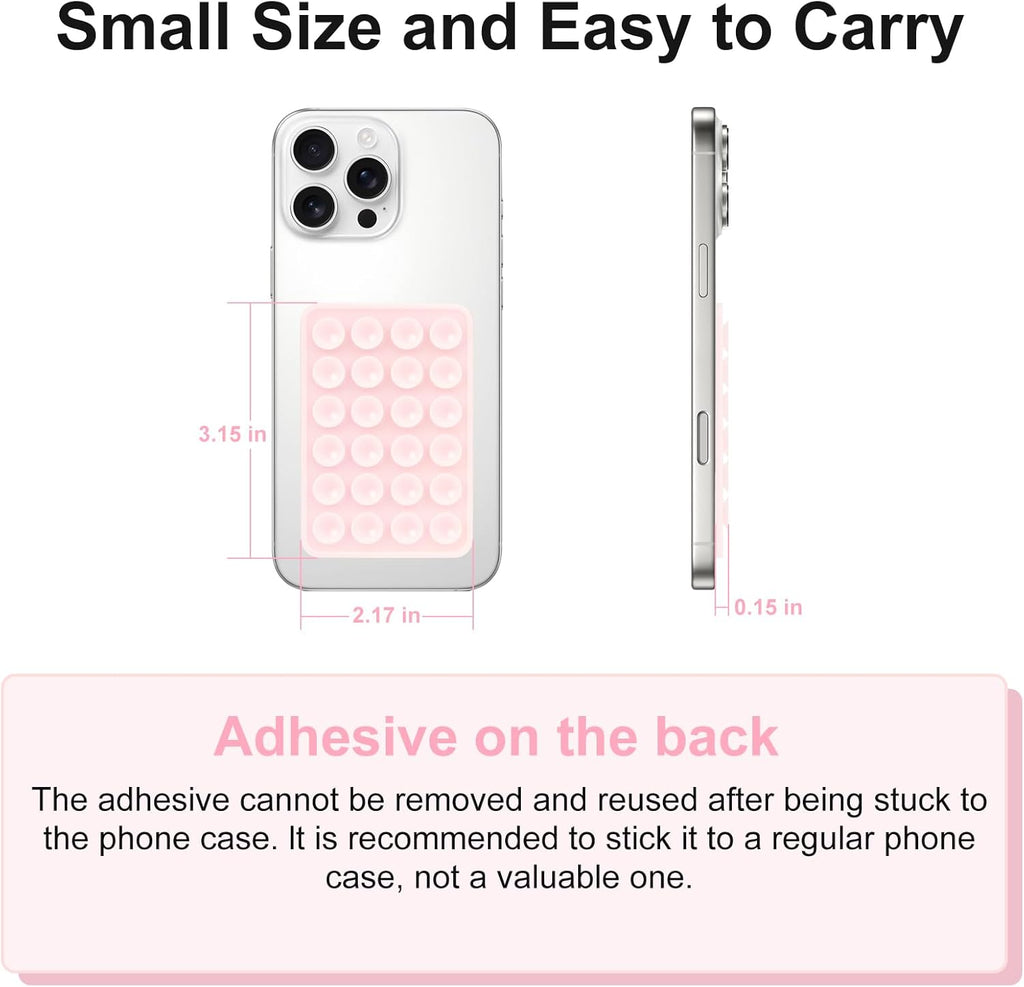 2PCS Silicone Suction Phone Case Mount, Non Slip Suction Cup, Hands-Free Phone Accessories Holder for Selfies and Videos, Silicone Adhesive Stand Sticky for Cell Phone White & Light Pink