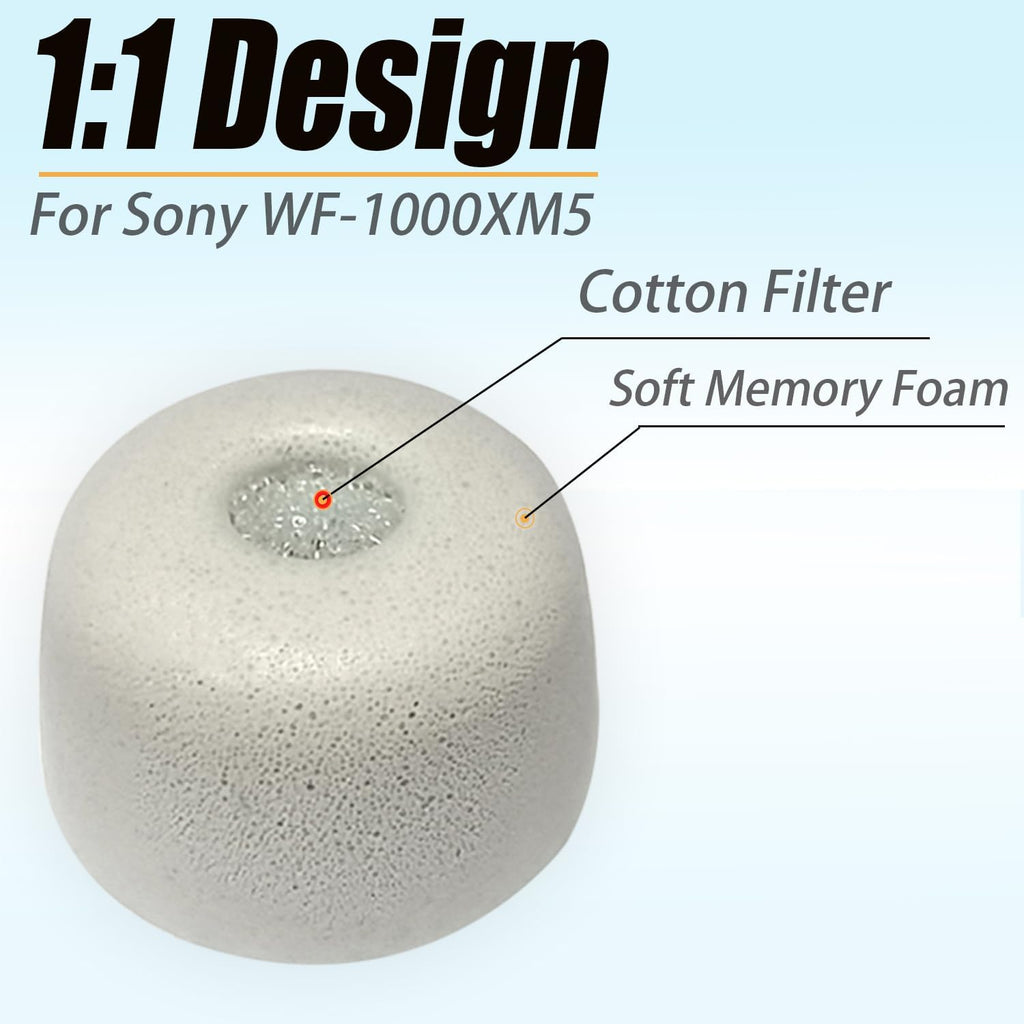 Memory Foam Tips for Sony WF-1000XM5 Replacement Tips for WF-1000XM5 WF-1000XM4 Earbuds Case, 4 Pairs Gray