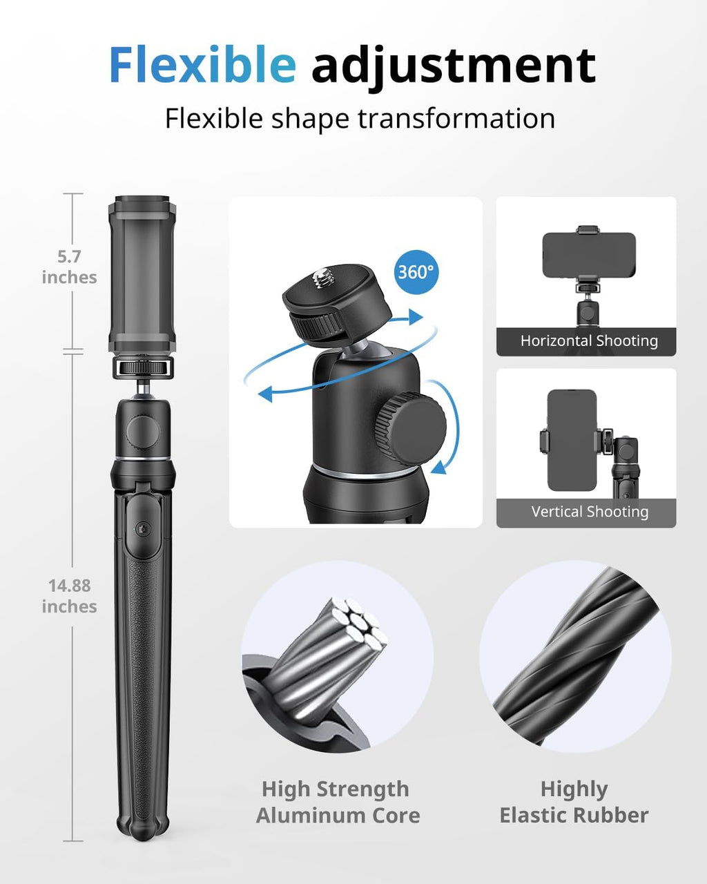 UBeesize Camera Tripod with Remote, Flexible Tripod Stand with Phone Holder and Action Camera Mount Adapter for iPhone Samsung Cellphones, Canon Nikon Sony Cameras