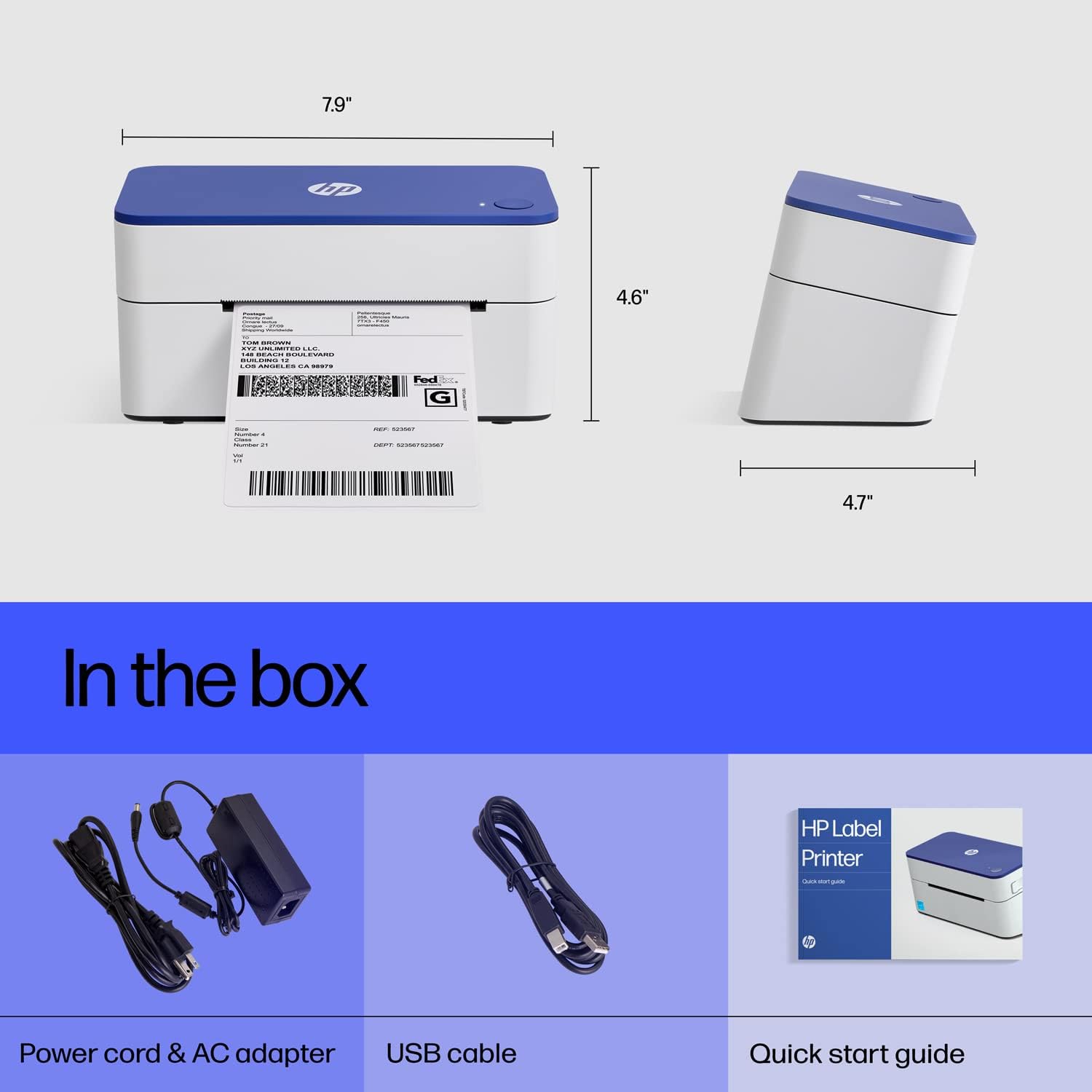 HP Shipping Label Printer, Commercial Grade Direct Thermal, Compact & Easy-to-use, High-Speed 300 DPI, Barcode, Compatible with, UPS, Ebay, ShipStation More, HPKE103, 7.9''x 4.6'' x 4.7'', white