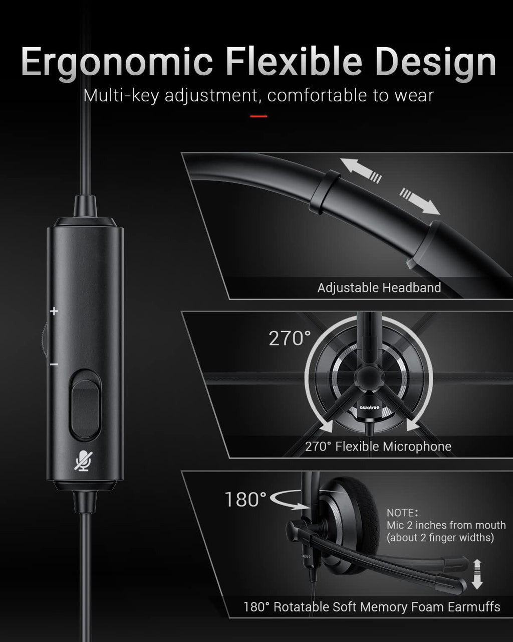 Wired Headset with Microphone for PC Laptop - 3.5mm Jack On Ear Headphones with Noise Cancelling Microphone for Boom Skype Webinars, in-line Control,Comfortable