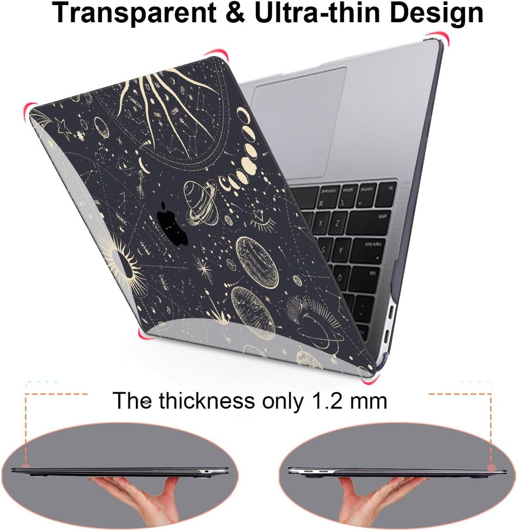 for MacBook Air 13 inch M1 Case 2021 2020 2019 2018 (Model M1 A2337 A2179 A1932) with Touch ID & Retina Display, Crystal Black Printed Pattern Hard Shell Case Keyboard Cover, Constellation
