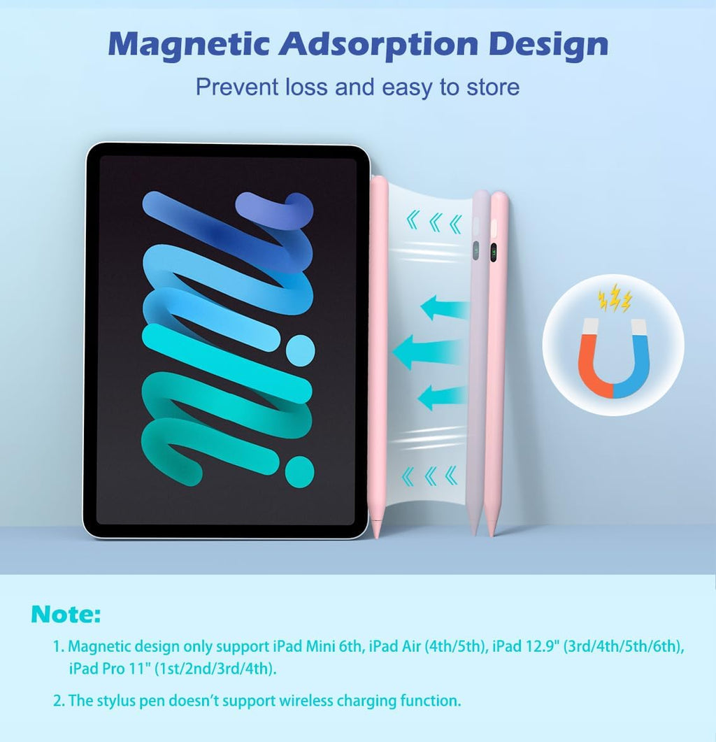 MoKo Stylus Pens for Touch Screens, Fast Charge Stylus Pen for Apple iPad/iPhone/Samsung/Lenovo/iOS/Android Tablets&Smart Phone Universal Stylus Capacitive Screen Pencil with Power Display, Pink