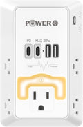 20W PD Fast Charging Wall Outlet with USB Ports (2C2A), Electrical Outlet Extender with Night Light, Surge Protector, Wall Plug Adapter for Multiple Devices, Wall Socket Expander