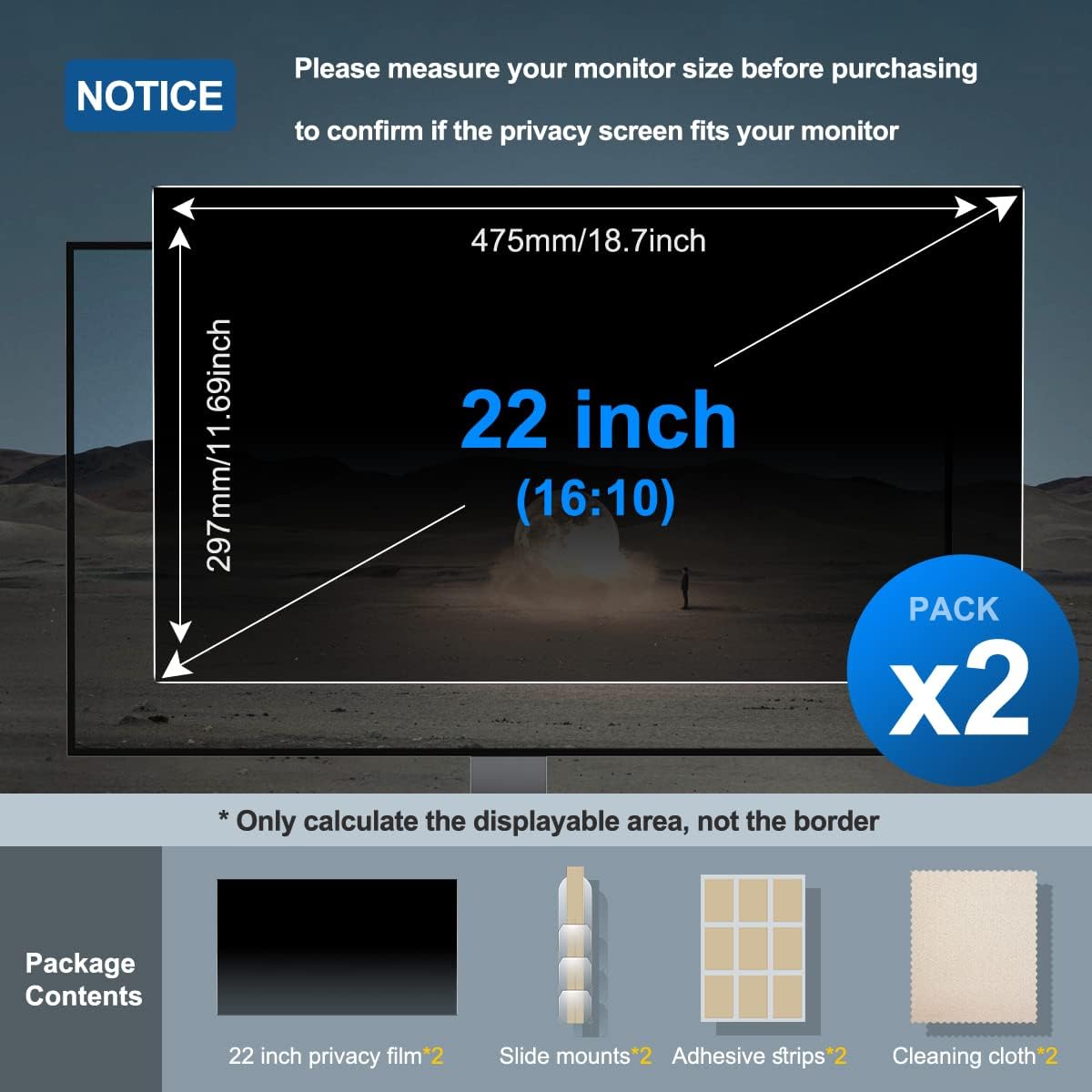 [2-Pack] 22 Inch Privacy Screen for Monitor Computer Screen Privacy Filter for 16:10 Widescreen Monitor Desktop PC Monitor Privacy Film Monitor Privacy Shield and Anti-Glare Protector