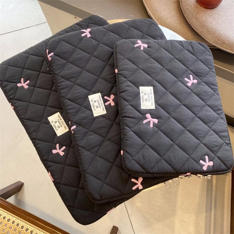 Cute Bow Graphic Carrying Laptop Bag Y2K Preppy Laptop Sleeve Case Bag Kawaii Pad Computer Protect Case Pouch (15-15.6 inch,Black)