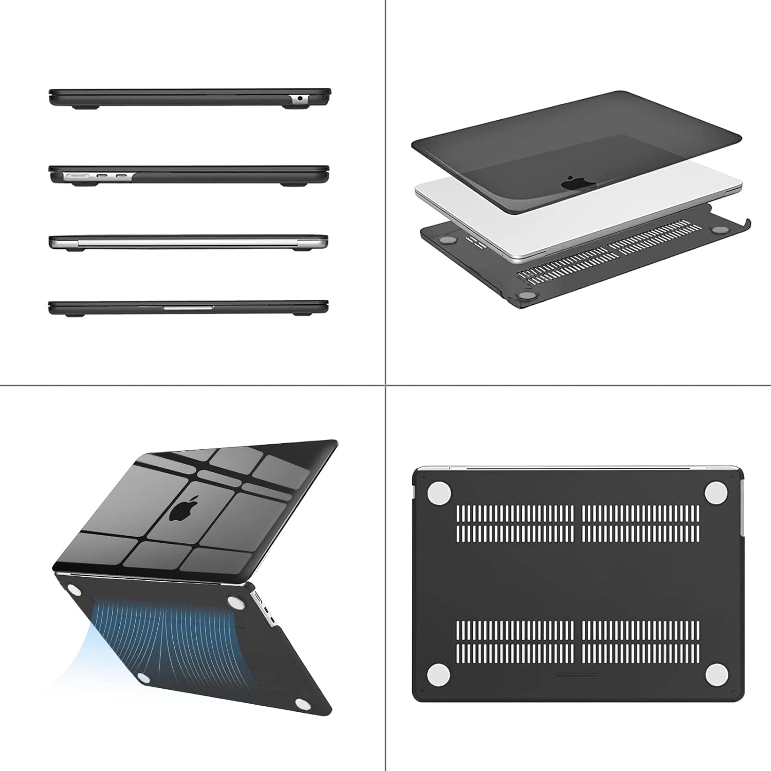 MOSISO Compatible with MacBook Air 13 inch Case 2025 2024 2023 2022 M4 A3240 M3 A3113 M2 A2681, Plastic Hard Shell&Keyboard Cover&Screen Film&Type C for MacBook Air 13.6 inch Case, Smoke Black